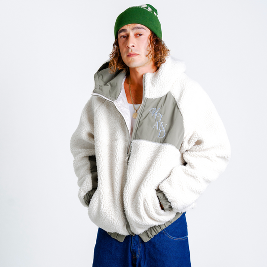 Pistachio Color Block Sherpa Fleece Jacket