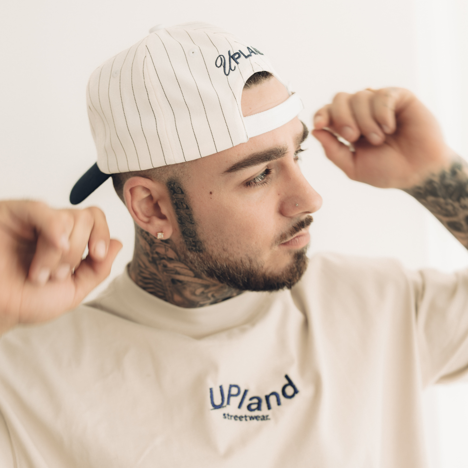 White Pinstripe Script Hat