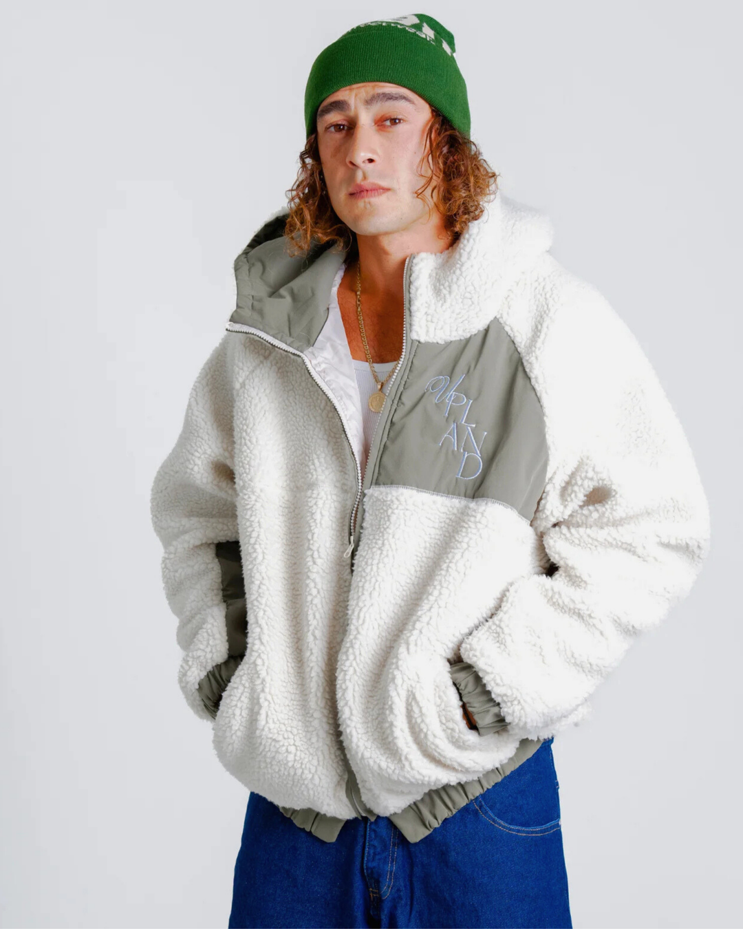 Pistachio Color Block Sherpa Fleece Jacket
