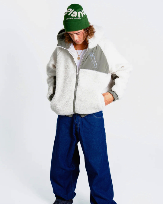 Pistachio Color Block Sherpa Fleece Jacket